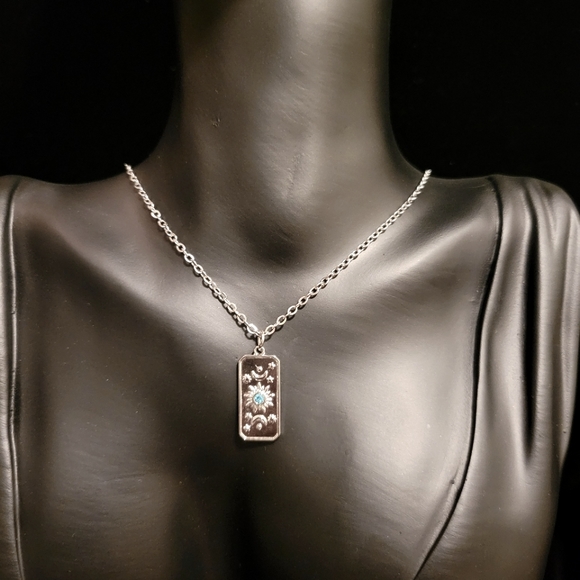 2/$20 Celestial Silver with Blue Rhinestone Layering Necklace - Picture 3 of 5